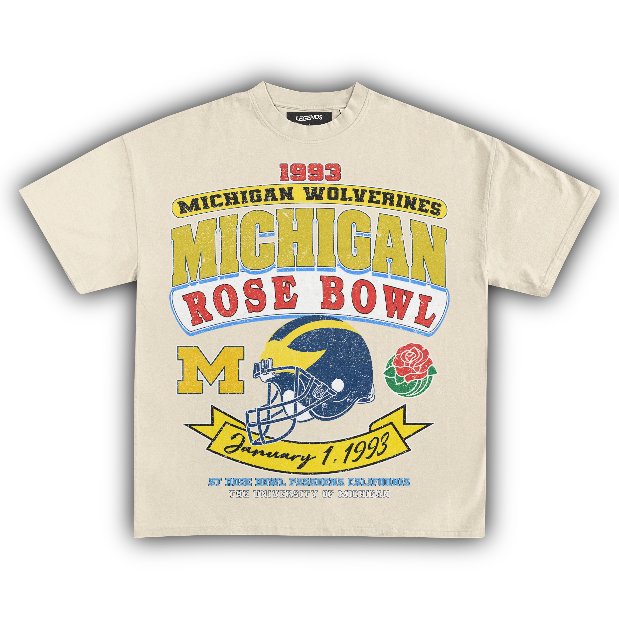 1993 MICHIGAN WOLVERINES ROSE BOWL VINTAGE TEE - Image 7