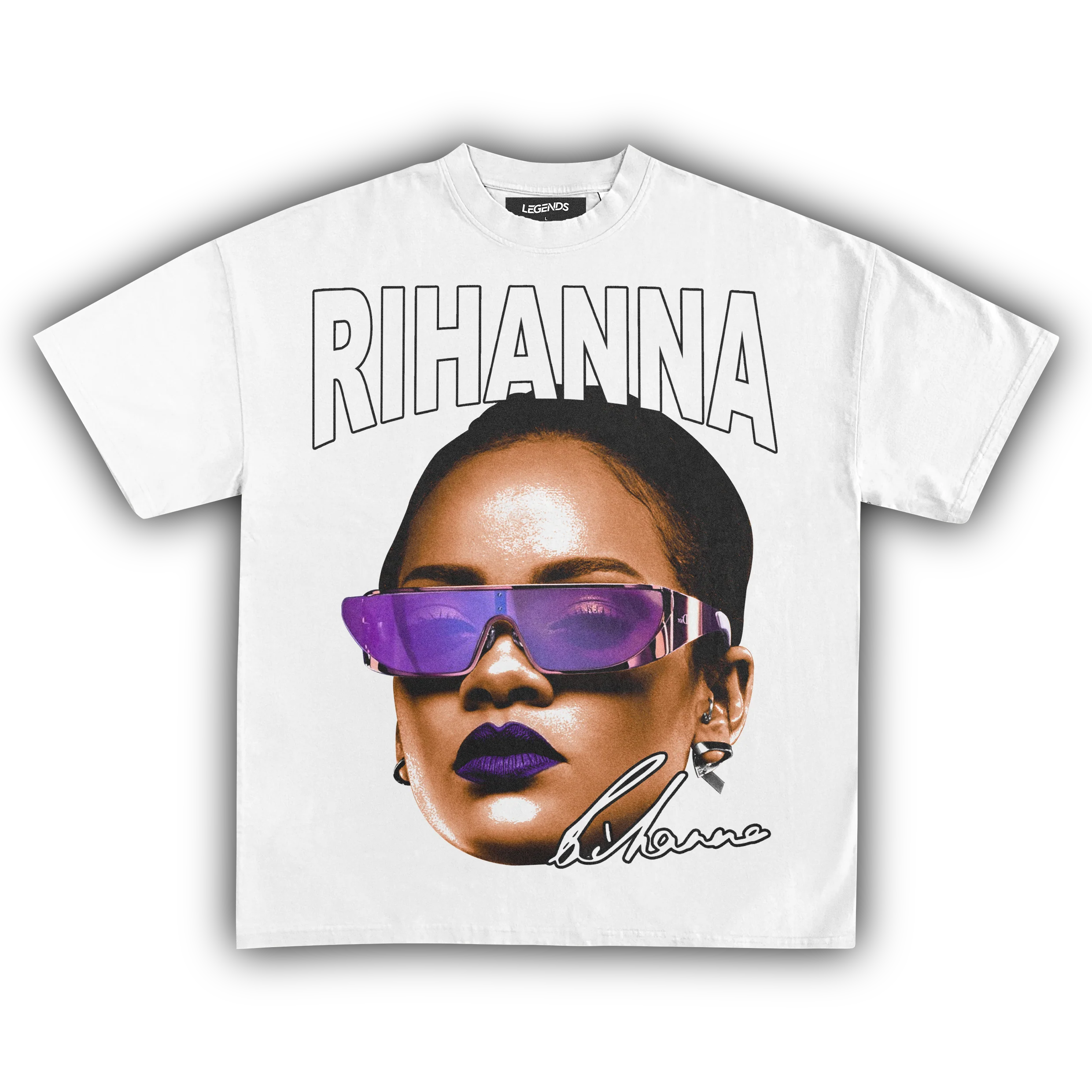 RIHANNA BIG FACE TEE (White Text) - Image 9
