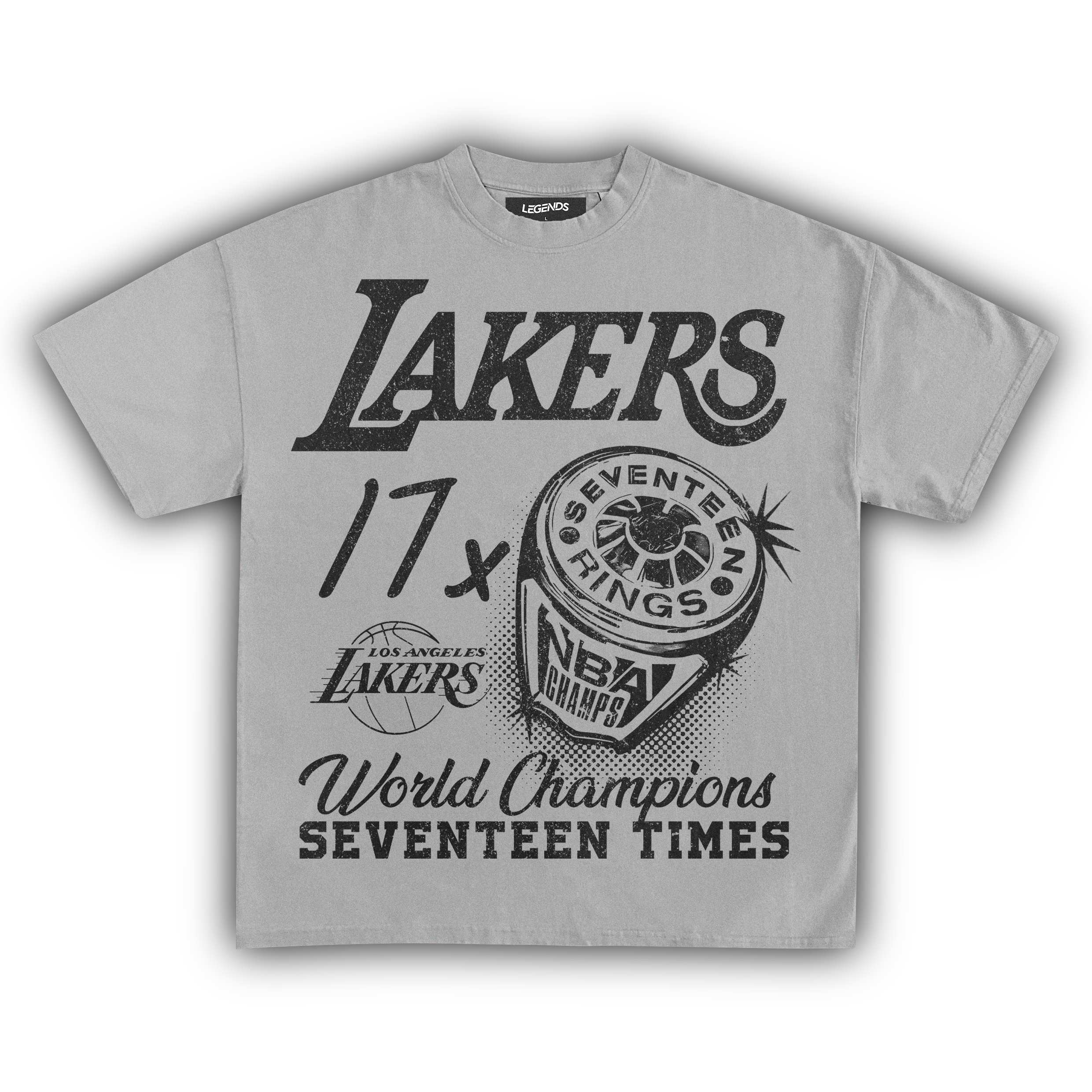 VINTAGE LAKERS 17X CHAMPIONS TEE (Black Text) - Image 4